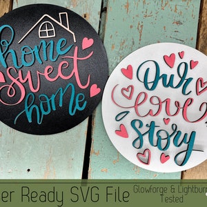 2 Round Sign Set, Decor Double Sided Sign Set, Home Sweet Home, Our Love Story, Interchangeable Round Sign Inserts, Circle Signs