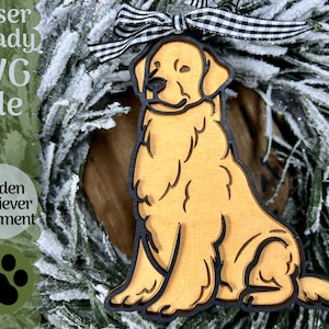 Golden Retriever Ornament SVG-Datei für Laserschneider, Hund Glowforge bereit Ornament, Weihnachtsschmuck Adorable Hündchen