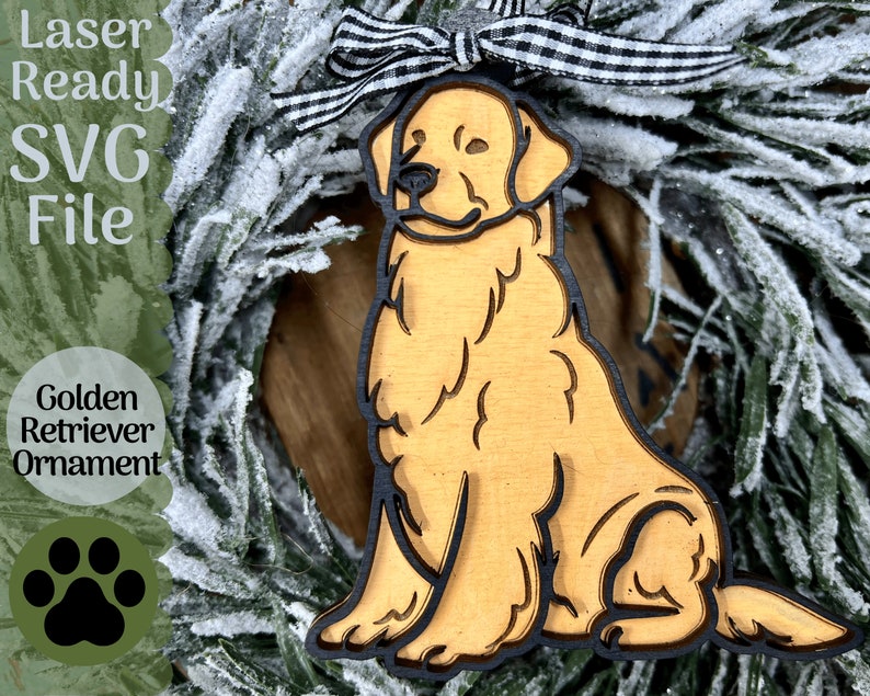 Golden Retriever Ornament SVG File for Laser Cutters, Dog Glowforge ...