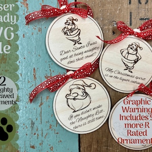 12 Naughty Christmas Ornament Bundle SVG File for Laser Cutters, Glowforge Ready Ornament, Easy Funny Engrave and Cut, Mature Humor Ornament