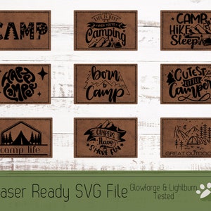 9 Hat Patch Camping Design Bundle SVG File Laser, grabar archivo para parches prefabricados y delineado para cortar sus propios diseños de parches