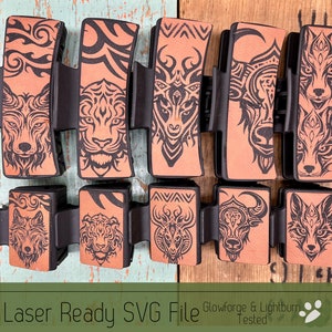 Pacote de grampo de cabelo de 5 animais tribais, arquivo SVG para cortadores a laser, design de grampo de cabelo com garra grande e pequena para laser, arquivo Glowforge SVG