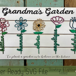 Mother's Day Flower Garden SVG File for Laser Cutters, Glowforge Sign Idea, Mother's Day SVG File, Grandma Gift Laser Cut Project