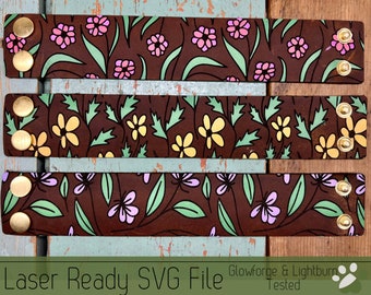 3 Floral Leather Cuff Bracelets SVG File for Laser Cutters, Jewelry Design for Laser, Glowforge SVG File, Leather Craft SVG File
