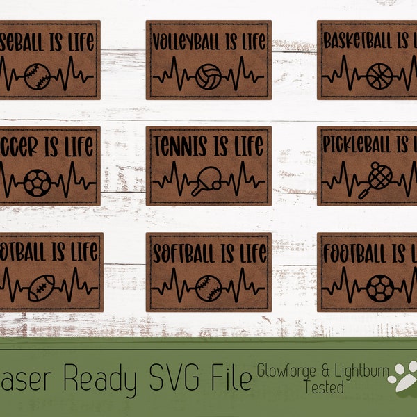 9 Hat Patch Sports Life Design Bundle SVG File Laser, Engrave File for Premade Patches and Outlined to Cut Your Own Patch Designs for Laser