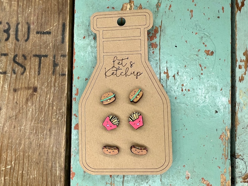 3 Ketchup Earrings With Earring Card SVG File for Laser Etsy