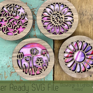 4 Flower Car Vent Clip Diffuser Design Bundle SVG File, Includes Backer to Create Diffuser, Design for Laser Cutter, Glowforge SVG File