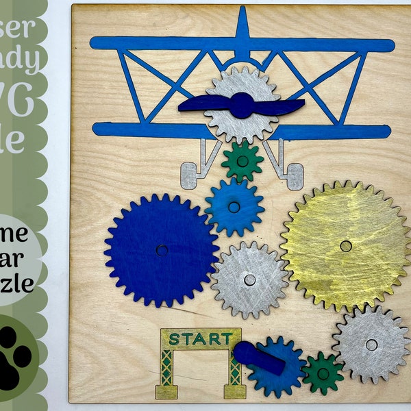 Airplane Gear Puzzle for Kids SVG, Laser Ready Kid Project Idea, Fun Glowforge Kid Project, Laser Ready Cut Files SVG, Fun and Unique Laser