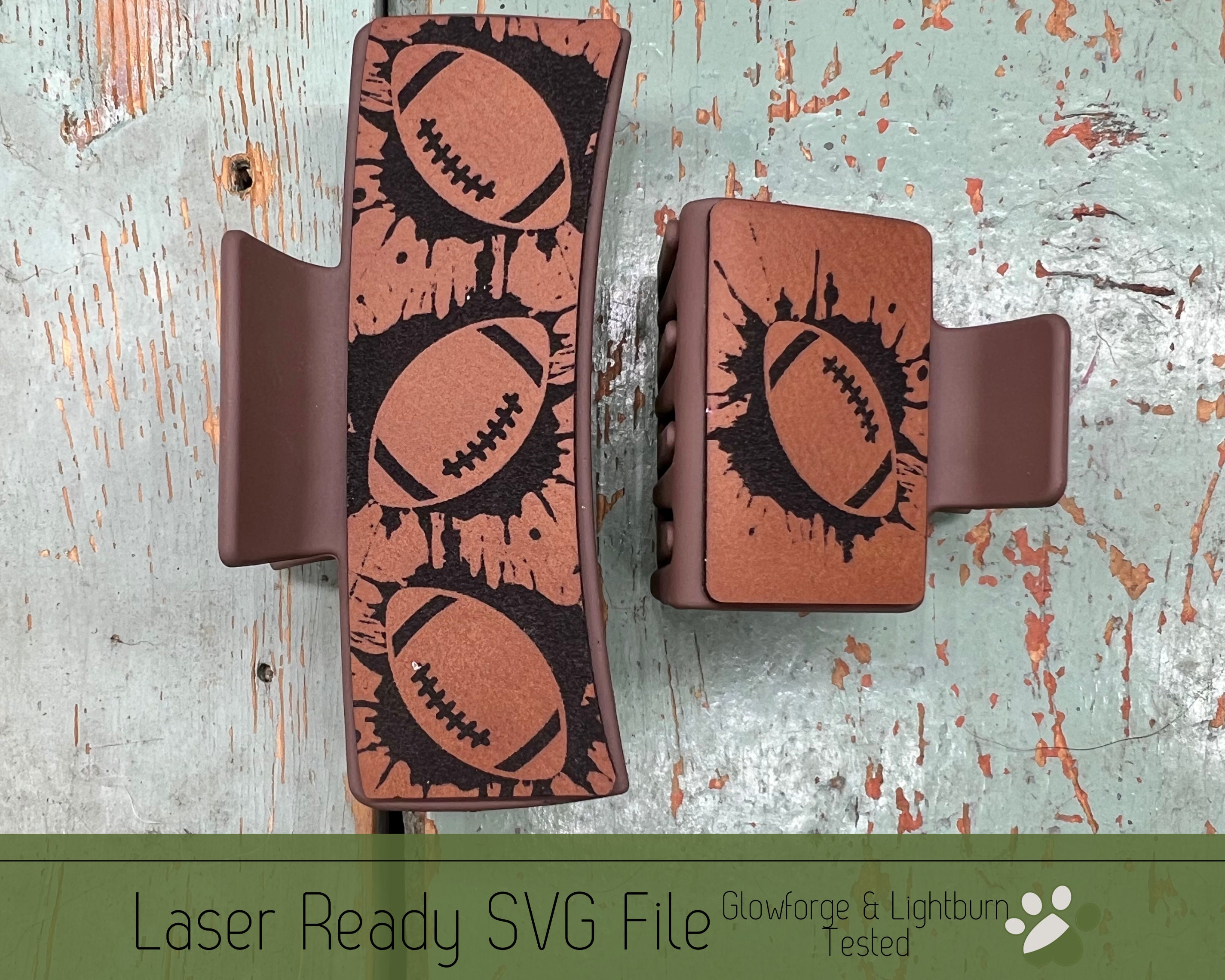Football Splat Hair Clip SVG File for Laser Cutters, Large and Small Claw Hair Clip Design for Laser, Glowforge SVG File