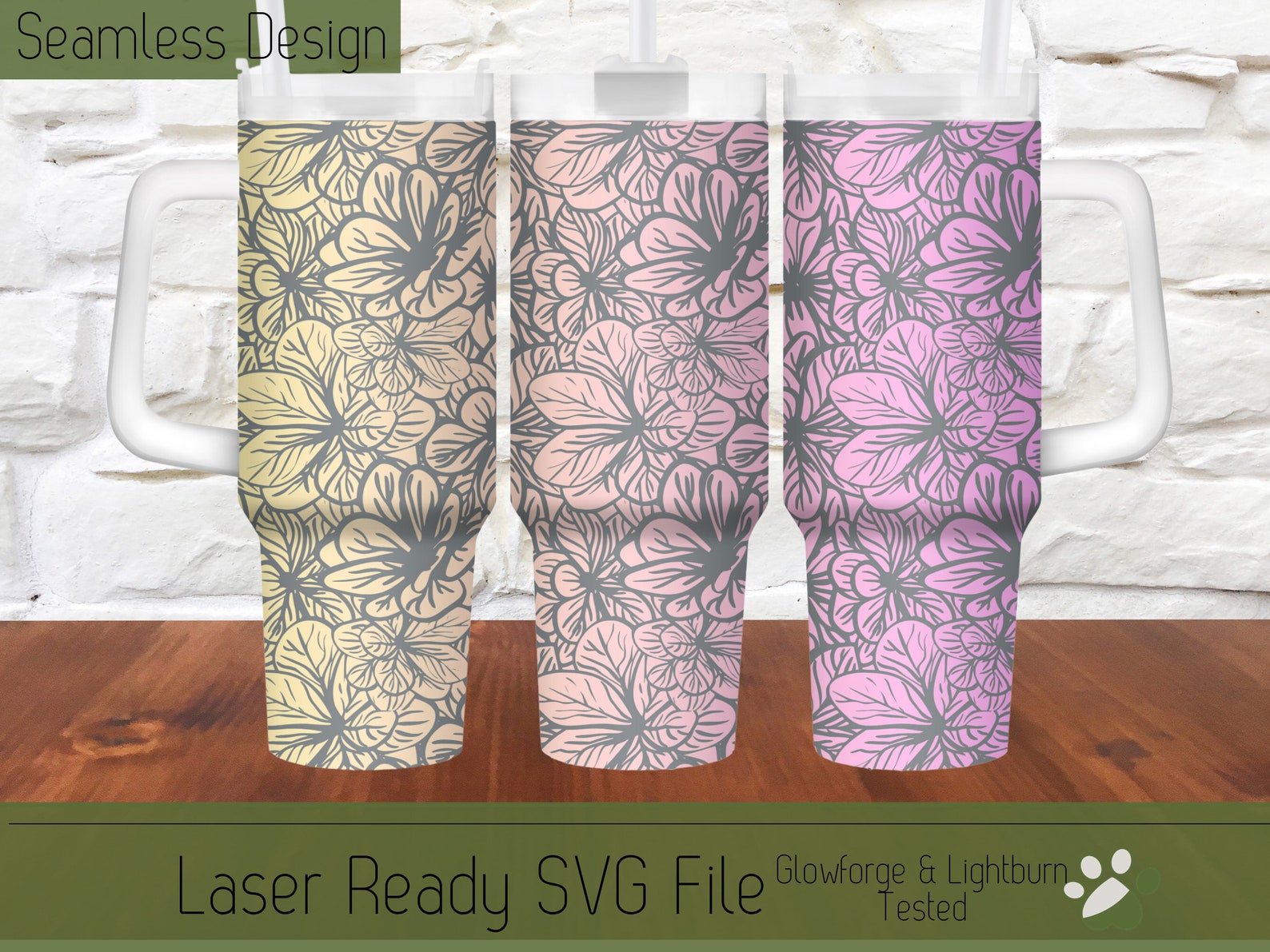 Full Floral Tumbler Wrap 40oz SVG File Laser, Engrave File for 40 Oz ...