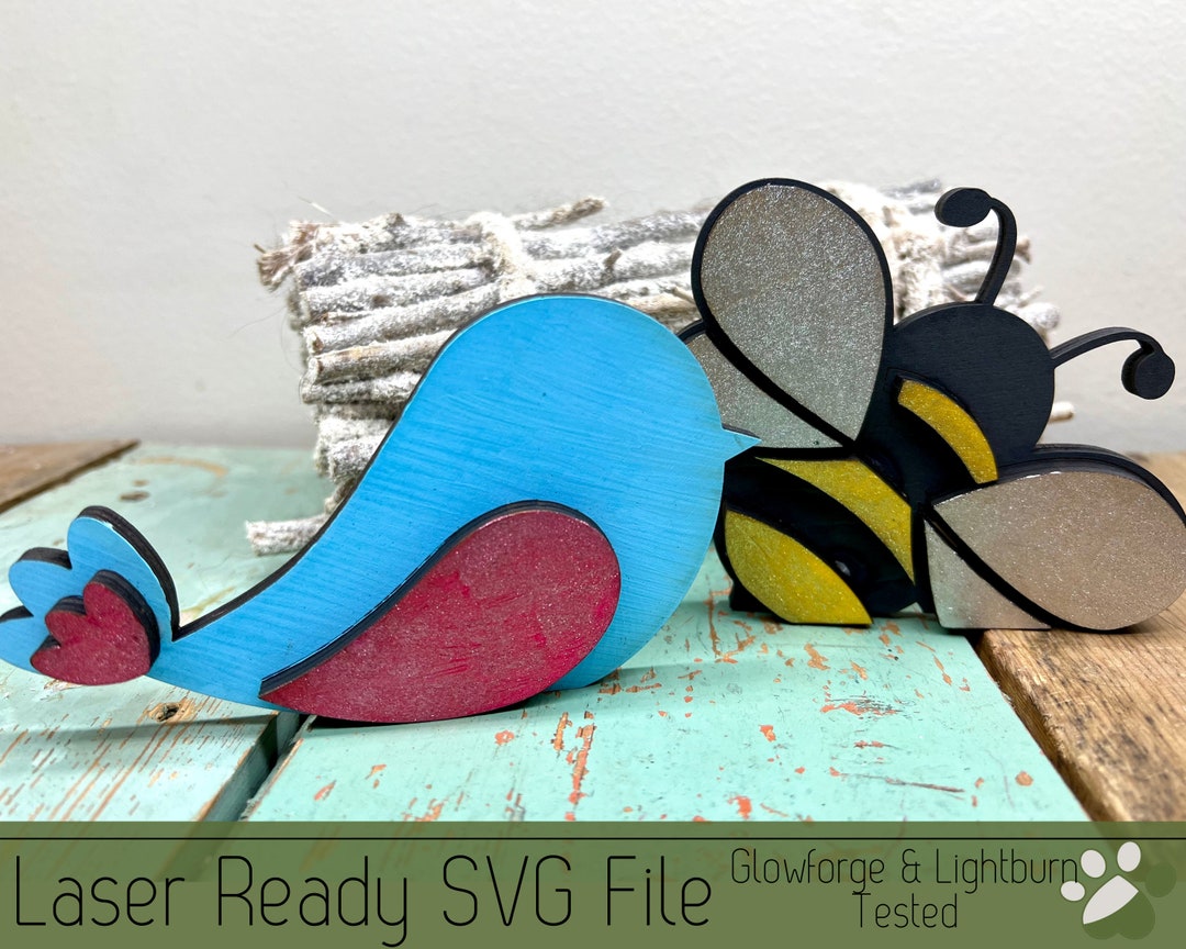 Bird and Bee Shelf Sitters SVG File for Laser Cutters, Sign Idea, Mantel Decor, Tiered