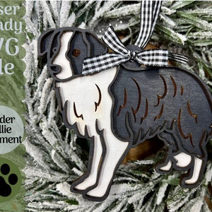 Border Collie SVG-Datei für Laserschneider, Hund Glowforge bereit Ornament, Weihnachtsschmuck Adorable Hündchen