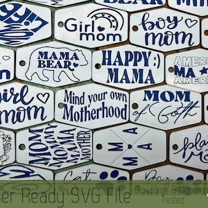 Arquivo SVG de pacote de chaveiro para Glowforge e cortadores a laser, arquivos SVG de chaveiro de 24 mães, ideia de projeto de sucata Glowforge, arquivo de apresentação de artesanato