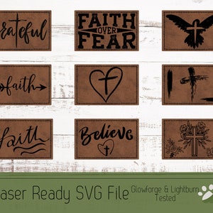 9 Hat Patch Faith Design Bundle SVG File Laser, Engrave File for Premade Patches and Outlined to Cut Your Own Patch Designs for Laser Cutter