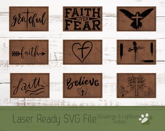 9 Hat Patch Faith Design Bundle SVG File Laser, Engrave File for Premade Patches and Outlined to Cut Your Own Patch Designs for Laser Cutter