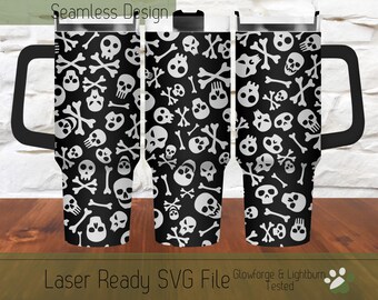 Schädel Crossbone Halloween Tumbler Wrap 40 Unzen SVG-Datei Laser Gravierdatei für 40 Unzen Becher engravable Wrap Drehlaserdatei Stanley Tumbler