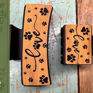 Paw Love Hair Clip SVG-bestand voor lasersnijders, groot en klein klauwhaar clip ontwerp voor laser, Glowforge SVG-bestand