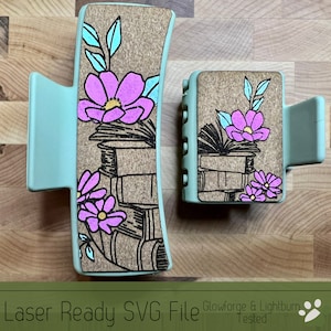 Floral Book Stack Hair Clip SVG File for Laser Cutters, Large and Small Claw Hair Clip Design for Laser, Glowforge SVG File