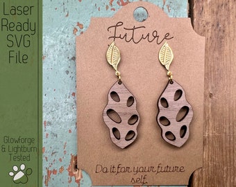 Future Leaf Earring Set with Earring Card SVG File for Laser Cutters, Glowforge Ready Jewelry, Score Ready Cards, Laser Earring SVG