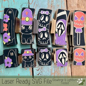 5 Halloween Print Hair Clip Bundle SVG File for Laser Cutters, Large and Small Claw Hair Clip Design for Laser, Glowforge SVG File