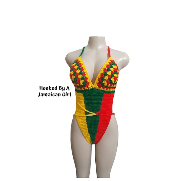 Crochet Rasta Color Monokini Swimsuit | Rasta Color One Piece Swimwear | Jamaican Color One Piece Women Swimsuit |Rasta Women Bikini