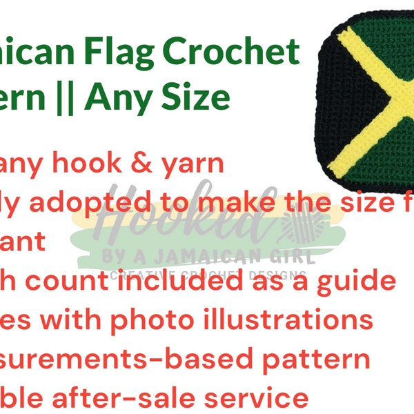 Modèle de drapeau jamaïcain au crochet dans n’importe quelle taille | Modèle de crochet de drapeau de la Jamaïque adapté aux débutants en taille personnalisée en utilisant le crochet et le fil de votre choix