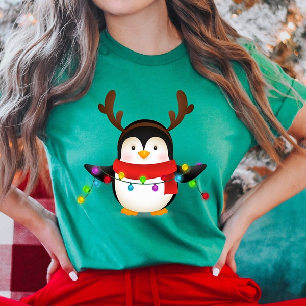 Christmas Penguin Shirt, Santa Penguin Shirt, Christmas Lights Shirt, Dancing Penguin Shirt, Penguin Lover Gift Shirt, Merry Christmas Shirt