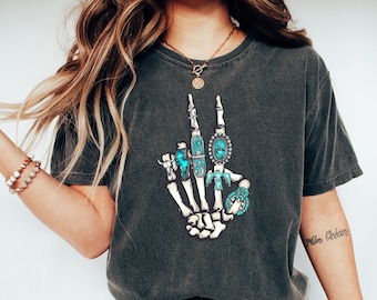 Turquoise Ring Shirt,Concho Ring,Skeleton Rock Hand,Western Shirt,Skeleton Peace Sign,Metallica Shirt,Country Music Shirt,Wedding Ring Shirt