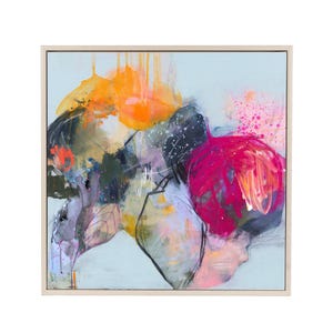 Original Floral Abstract Painting: Bold Colorful Art, 50x50cm Framed Canvas