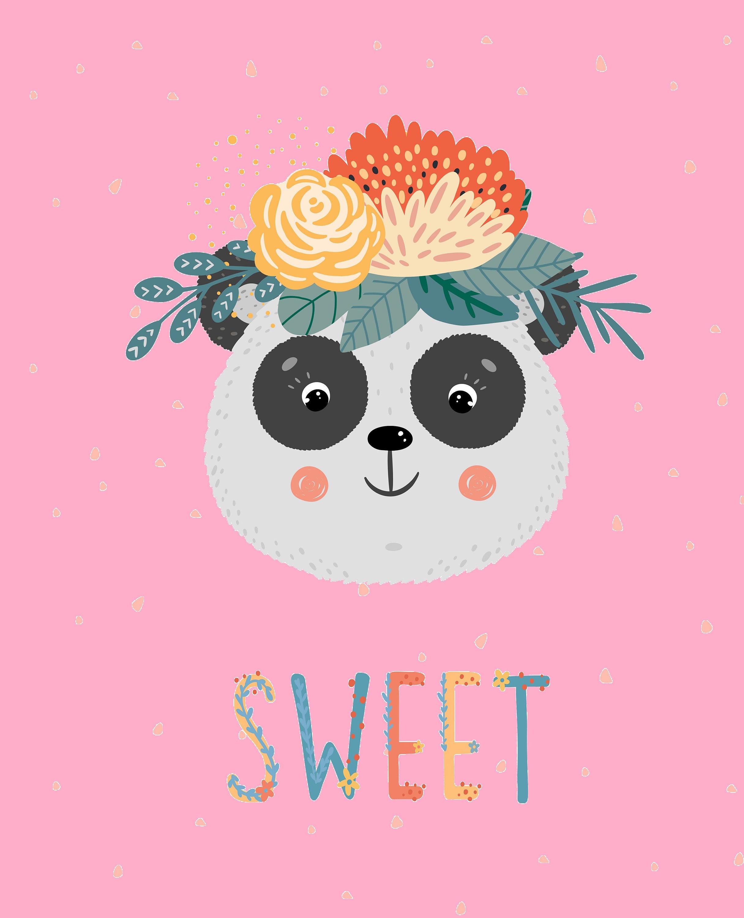 Sweet panda on rose background Poster | Etsy