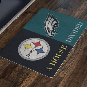 House Divided Man Cave Decor Front Entry Mat NFL Football Welcome Doormat Steelers Eagles Housewarming Gift Porch Rug Husband Gift