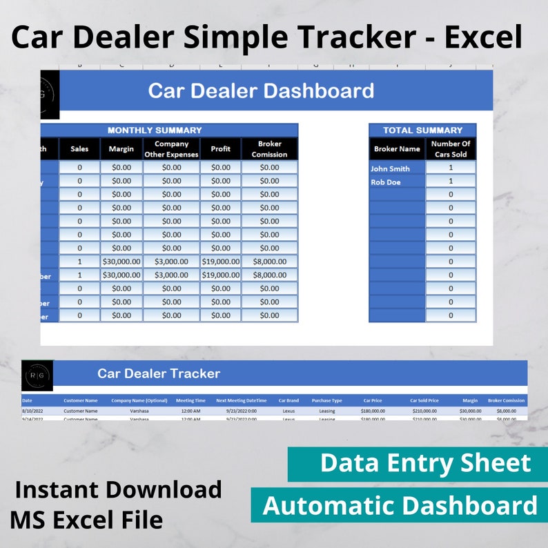 Car Dealer Simple Tracker in MS Excel Car Dealer Sheets Car Etsy