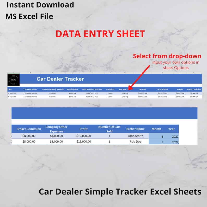 Car Dealer Simple Tracker in MS Excel Car Dealer Sheets Car Etsy