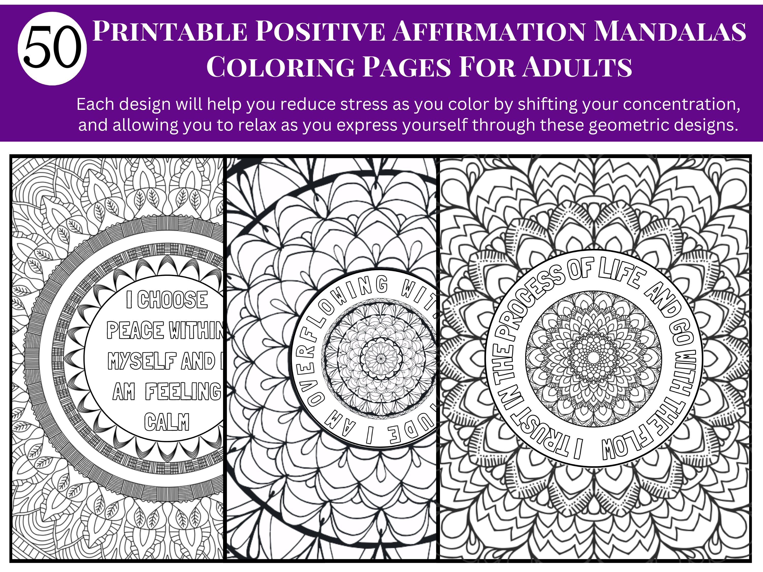 Printable Positive Affirmations Adult Coloring Pages for - Etsy