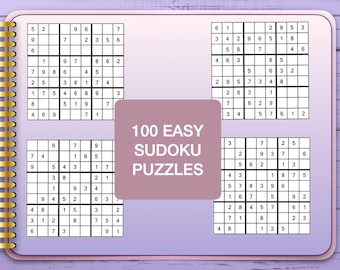 100 einfache Sudoku-Rätsel | Sofort PDF Download mit Lösungen | Druckbare lustige Aktivität für Anfänger