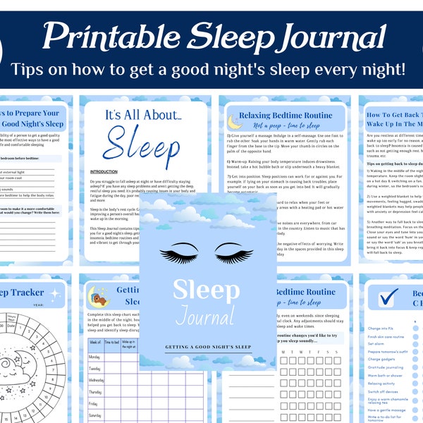 Schlaf Journal Printable | Tipps für einen guten Schlaf | Gute-Nacht-Routine | Schlaftracker A2