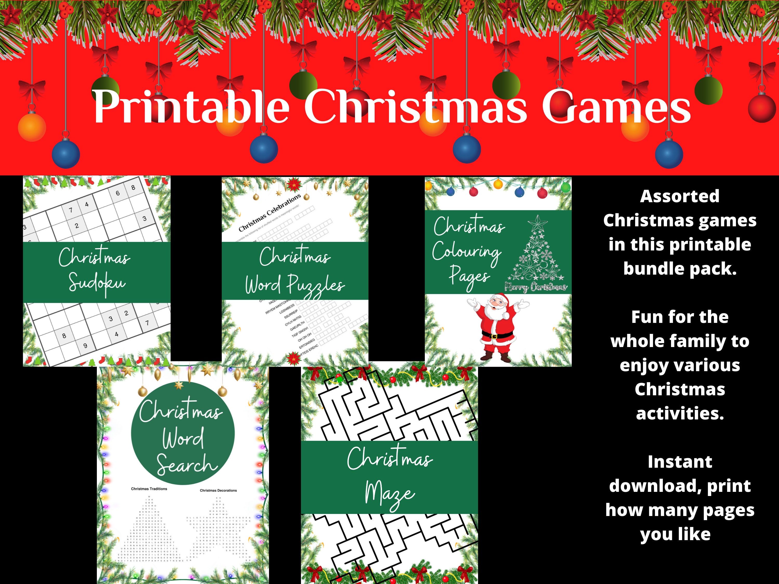 christmas games bundle printable sudoku word search maze etsy australia