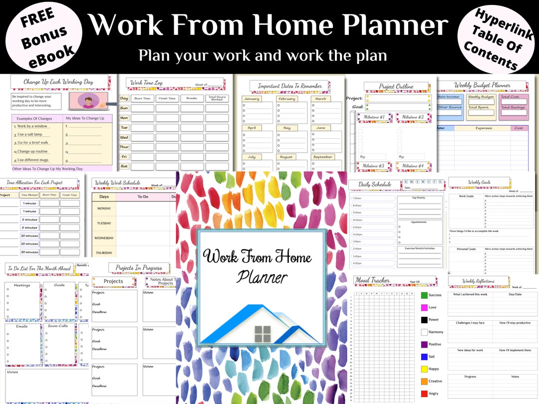 Work From Home Planner Printable Work From Home Productivity Ebook