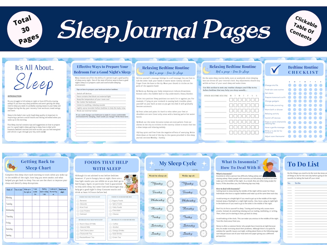 Sleep Journal Printable Tips for A Good Night's Sleep Etsy