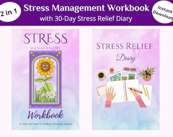 Stress Management Workbook plus 30-day Stress Relief Printable Diary | Instant Download
