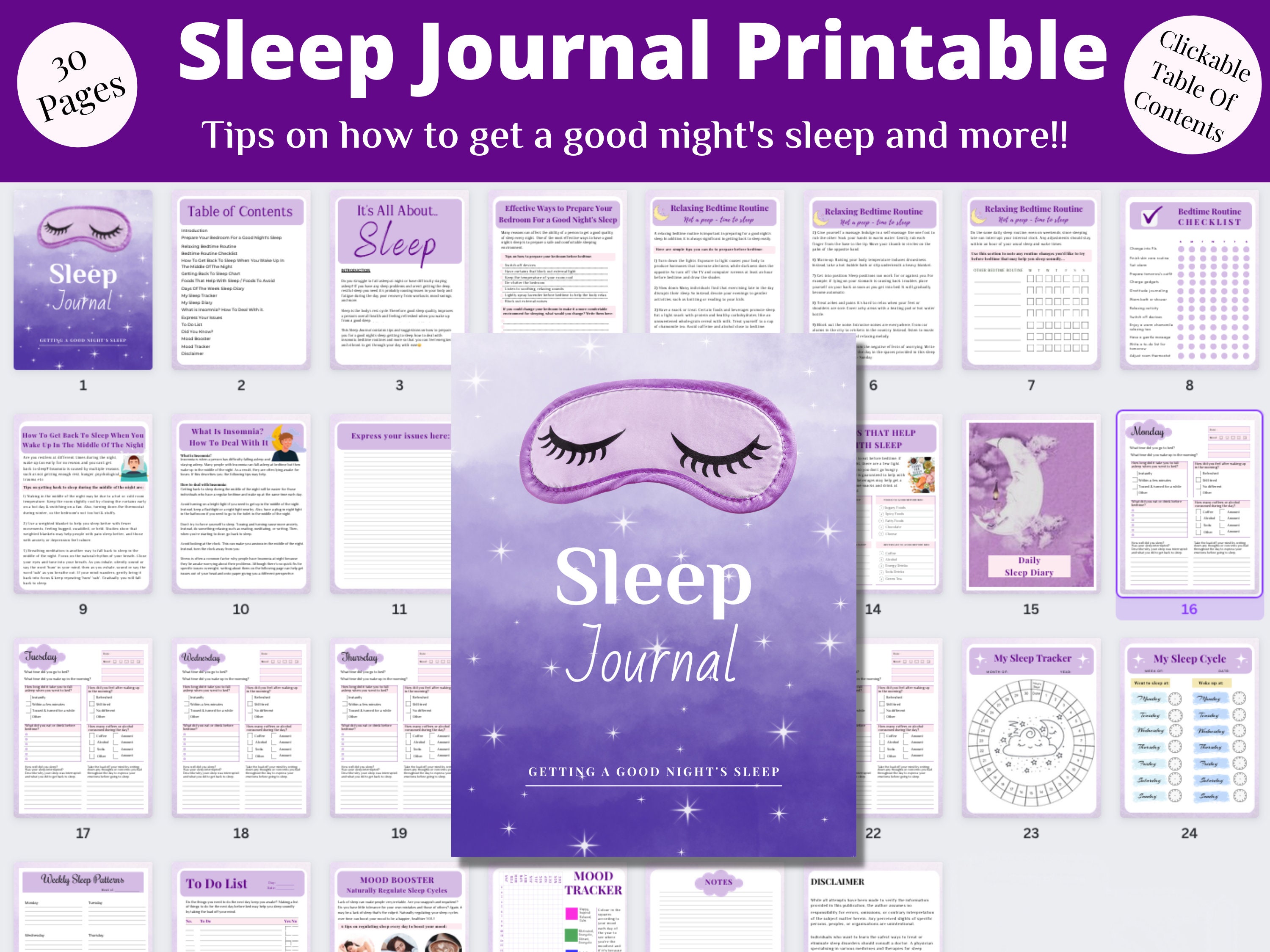 Sleep Journal Printable | Tips for A Good Night's Sleep | Bedtime ...