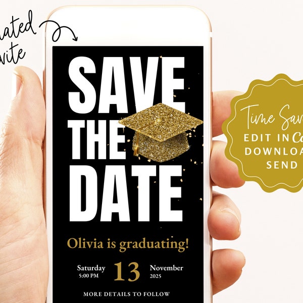 Evites for graduation party, Digital save the date graduation invite Editable CANVA Template Electronic Save the Date, Grad Party Invitation