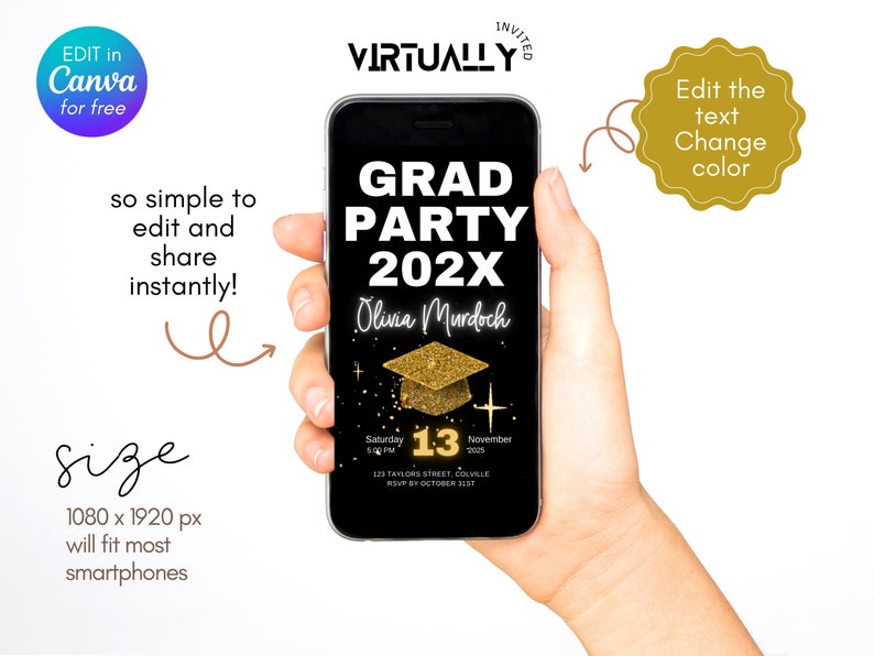 Editable Graduation Party Invitation, Digital Text Message Invite