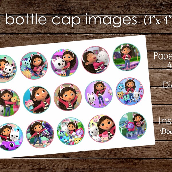Gabby Dollhouse Bottle Cap Images, 1 inch, printable, 4x6 sheet printable, instan download, digital file