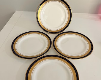 Conjunto de quatro pratos de sobremesa Aynsley Cobalt Royale de 15,9 cm (6,25 pol.) em porcelana inglesa.
