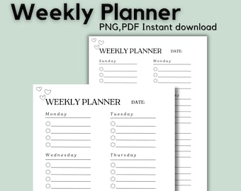 Minimalist Weekly Planner Template: Undated PDF & PNG (Digital Download)