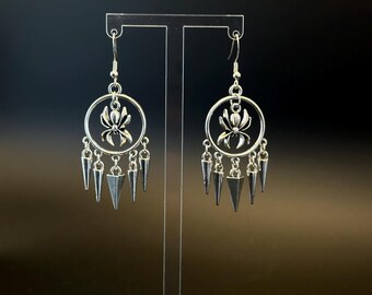 Silver Spider Hoop Earrings, Cute Earrings, Gothic Earrings, Insect, Alternative, Gift Ideas, Gifts for Her | 925 Sterling Silver Hooks