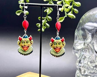 Circus Clown Horror Earrings, Gothic Earrings, Fun Novelty Earrings, Small Gift Ideas, Alternative | 925 Sterling Silver Hooks