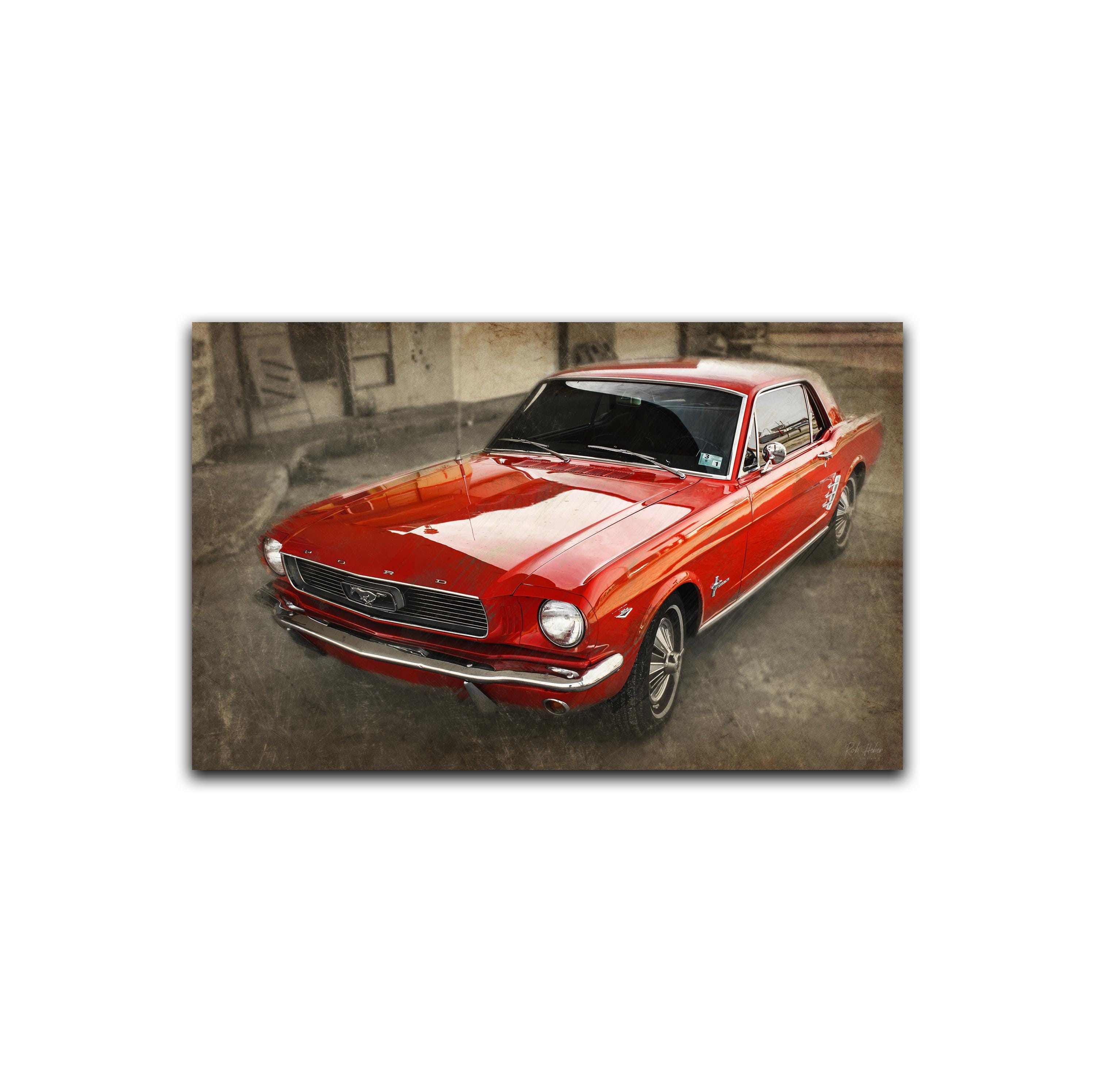 Classic Red 1965 Ford Mustang Wall Art, One of a Kind Retro Style