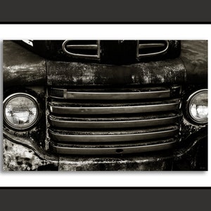 Monochrome Close-Up Vintage Ford Truck Grille Photo, One of a kind old truck wall decor, Original fine art print by Oklahoma Photographer